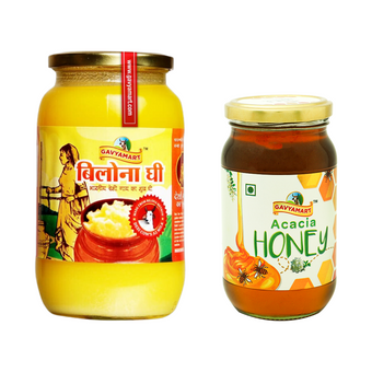 Gavyamart A2 Cow Bilona Ghee 1L + Raw Acacia Honey 500g Combo