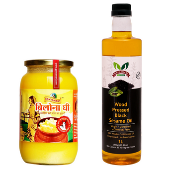 Gavyamart A2 Cow Bilona Ghee 1L + Wood-Pressed Black Sesame (Til) Oil 1L Combo