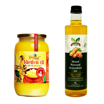 Gavyamart A2 Cow Bilona Ghee 1L + Wood-Pressed Groundnut (Mungfali) Oil 1L Combo